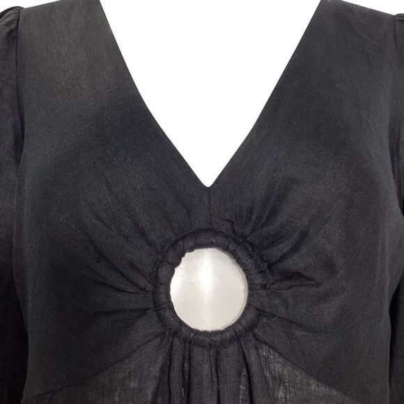 Zimmermann Wayfarer Cutout Midi Dress In Black Linen